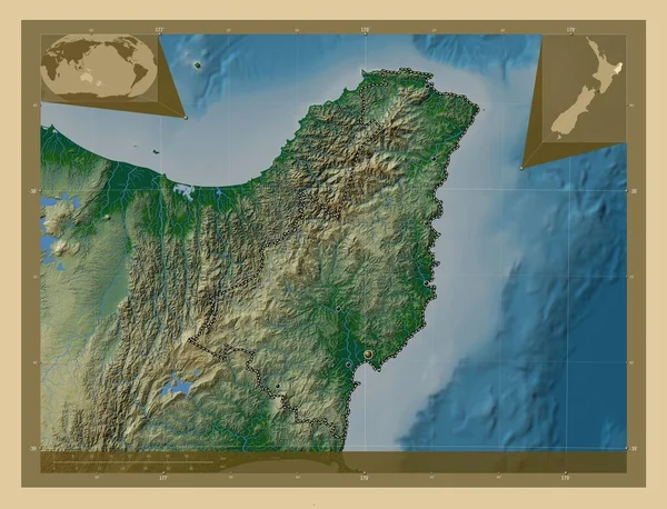 Gisborne Consiglio Regionale Della Nuova Zelanda Mappa Elevazione Colorata Con — Foto Stock