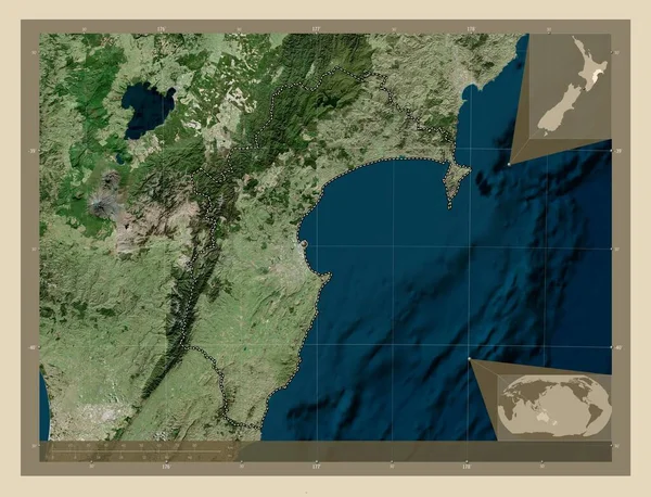 Hawke湾 新西兰区域委员会 高分辨率卫星地图 角辅助位置图 — 图库照片