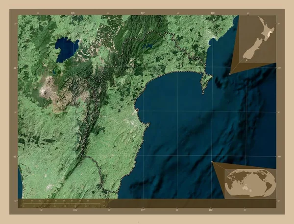 ホークス湾 Hawke Bay ニュージーランドの地方議会 低解像度衛星地図 コーナー補助位置図 — ストック写真