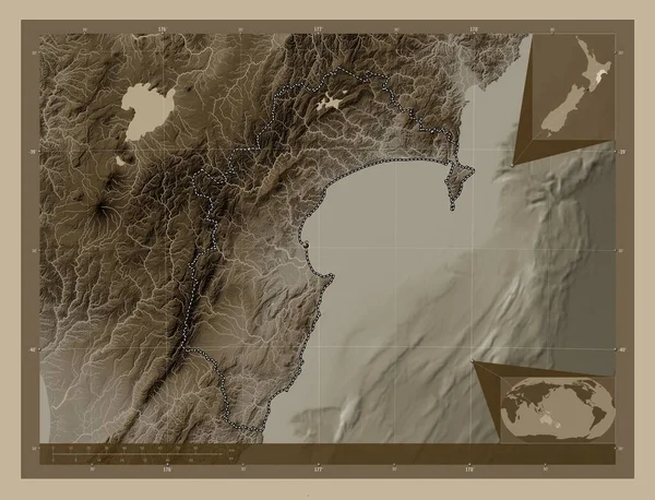 Хокс Бей Региональный Совет Новой Зеландии Карта Высоты Окрашенная Сепиевые — стоковое фото
