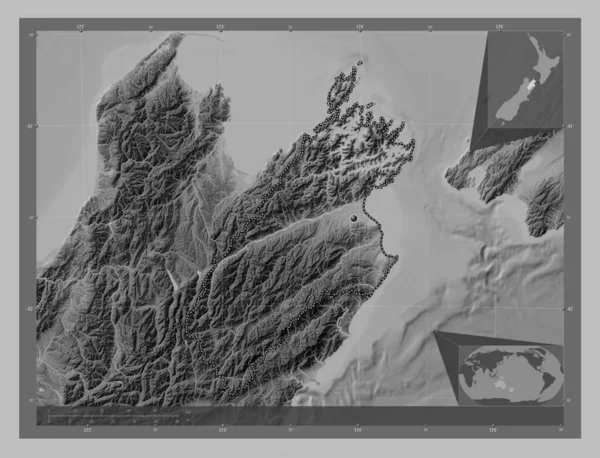 Мальборо Унітарна Влада Нової Зеландії Граймасштабна Мапа Висот Озерами Річками — стокове фото