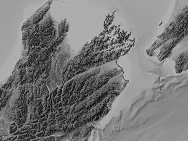 Marlborough Einheitsbehörde Neuseelands Graustufen Höhenkarte Mit Seen Und Flüssen — Stockfoto