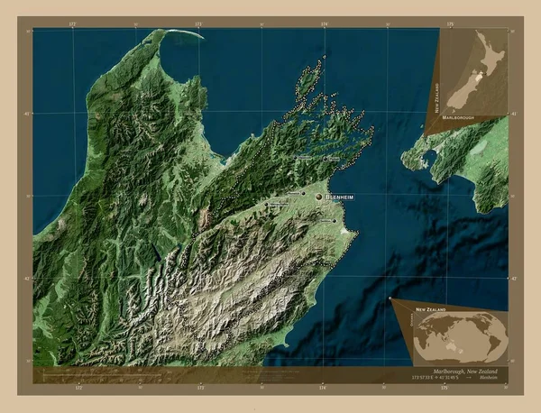 Мальборо Унітарна Влада Нової Зеландії Супутникова Карта Низькою Роздільною Здатністю — стокове фото
