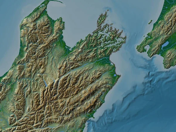 Marlborough Autoridad Unitaria Nueva Zelanda Mapa Elevación Colores Con Lagos — Foto de Stock