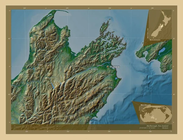 Marlborough Autorità Unitaria Della Nuova Zelanda Mappa Elevazione Colorata Con — Foto Stock
