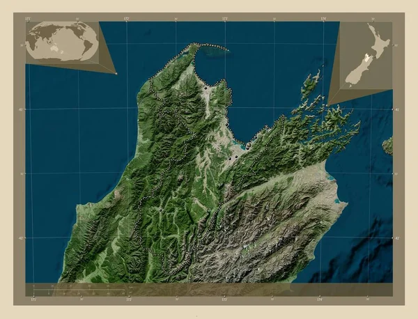 Nelson Autoridad Unitaria Nueva Zelanda Mapa Satelital Alta Resolución Ubicaciones — Foto de Stock