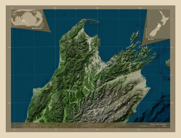 Nelson Jednotný Úřad Nového Zélandu Satelitní Mapa Vysokým Rozlišením Umístění — Stock fotografie