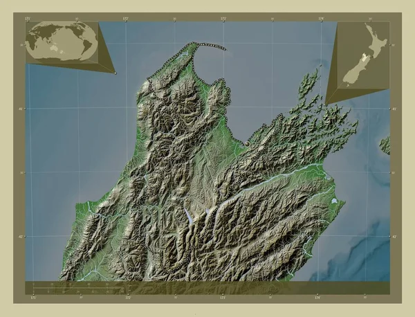 Νέλσον Ενιαία Αρχή Της Νέας Ζηλανδίας Υψόμετρο Χάρτη Χρωματισμένο Στυλ — Φωτογραφία Αρχείου