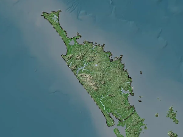 ノースランド ニュージーランド地方評議会 湖や川とWikiスタイルで着色された標高マップ — ストック写真