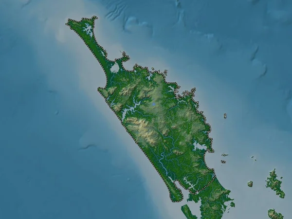 ノースランド ニュージーランド地方評議会 湖や川と色の標高マップ — ストック写真