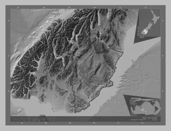 Otago Regionale Raad Van Nieuw Zeeland Grayscale Hoogte Kaart Met — Stockfoto