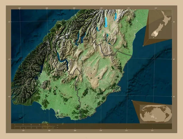 Отаго Регіональна Рада Нової Зеландії Супутникова Карта Низькою Роздільною Здатністю — стокове фото