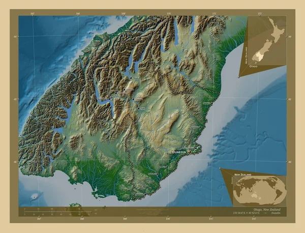 Отаго Регіональна Рада Нової Зеландії Кольорові Карти Висот Озерами Річками — стокове фото