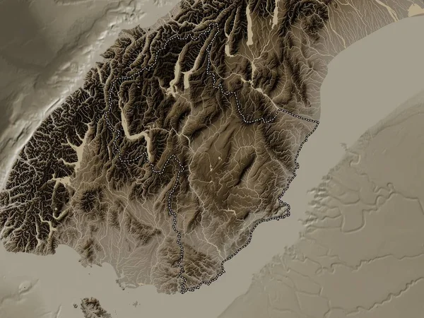 Otago Περιφερειακό Συμβούλιο Της Νέας Ζηλανδίας Υψόμετρο Χάρτη Χρωματισμένο Τόνους — Φωτογραφία Αρχείου