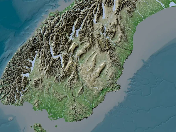Otago Regionalna Rada Nowej Zelandii Mapa Wzniesień Kolorowa Stylu Wiki — Zdjęcie stockowe