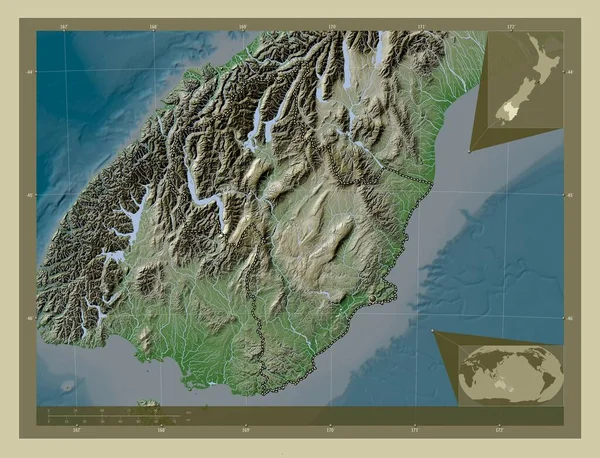 Otago Regionfullmäktige Nya Zeeland Höjd Karta Färgad Wiki Stil Med — Stockfoto