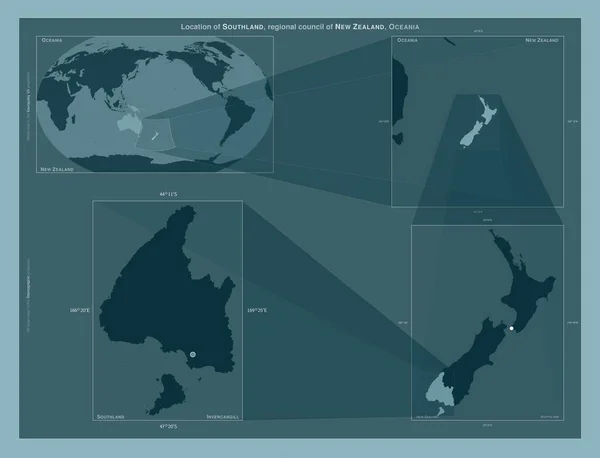 Саутленд Региональный Совет Новой Зеландии Диаграмма Показывающая Расположение Региона Крупных — стоковое фото