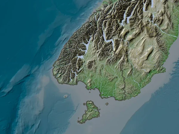 Southland Regionfullmäktige Nya Zeeland Höjd Karta Färgad Wiki Stil Med — Stockfoto