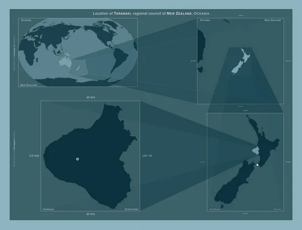 타라나키 뉴질랜드 도표는 규모의 지도에서 지역의 위치를 줍니다 프레임 Png — 스톡 사진