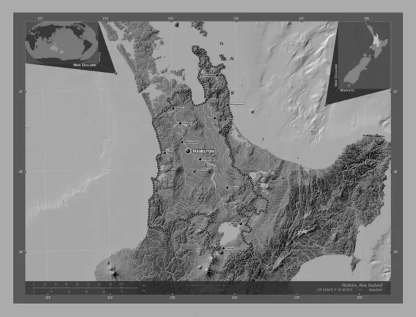 Waikato Consejo Regional Nueva Zelanda Mapa Elevación Bilevel Con Lagos — Foto de Stock