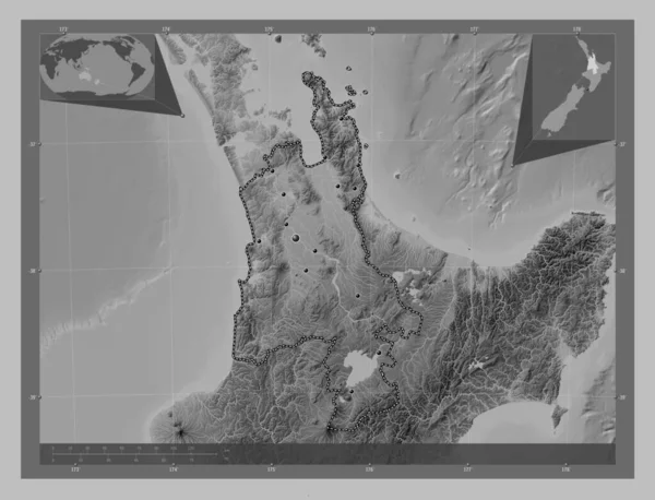 Waikato Nya Zeelands Regionfullmäktige Grayscale Höjdkarta Med Sjöar Och Floder — Stockfoto