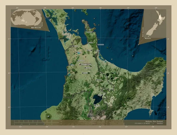 Waikato Regionalna Rada Nowej Zelandii Mapa Satelity Wysokiej Rozdzielczości Lokalizacje — Zdjęcie stockowe