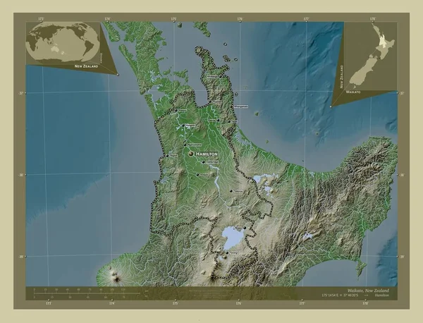 Вайкато Региональный Совет Новой Зеландии Карта Высоты Окрашенная Вики Стиле — стоковое фото