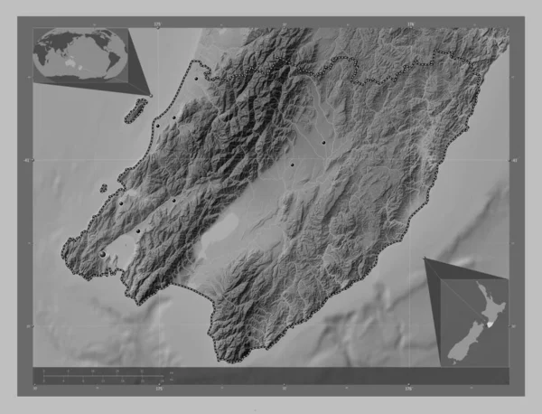 Wellington Regional Council New Zealand Grayscale Elevation Map Lakes Rivers — Stock Photo, Image