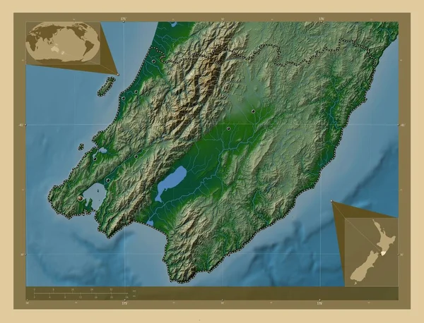 Веллингтон Региональный Совет Новой Зеландии Цветная Карта Высоты Озерами Реками — стоковое фото