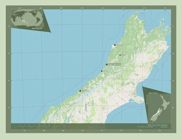 Западное Побережье Региональный Совет Новой Зеландии Карта Улиц Места Названия — стоковое фото