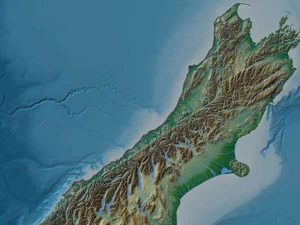 Costa Occidentale Consiglio Regionale Della Nuova Zelanda Mappa Elevazione Colorata — Foto Stock