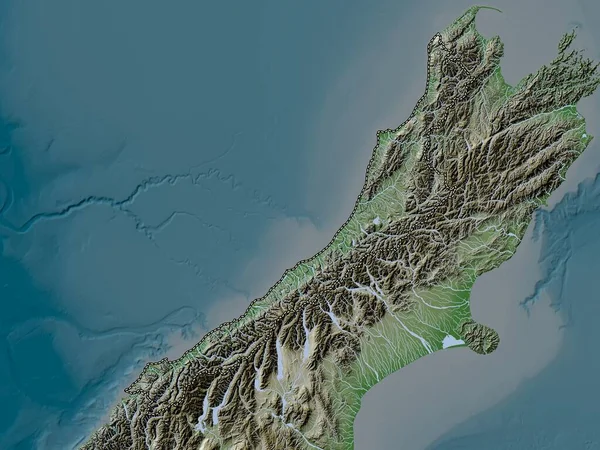 Západní Pobřeží Regionální Rada Nového Zélandu Výškové Mapy Barevné Stylu — Stock fotografie