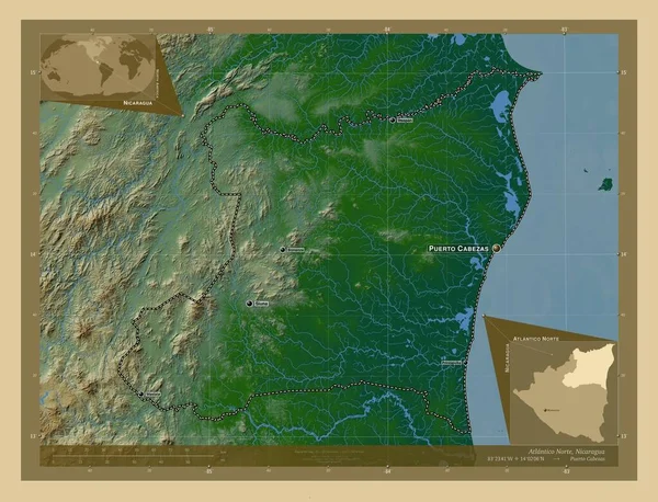 Атлантико Норте Автономный Регион Никарагуа Цветная Карта Высоты Озерами Реками — стоковое фото