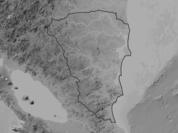 Atlántico Sur Comunidad Autónoma Nicaragua Mapa Elevación Escala Grises Con — Foto de Stock