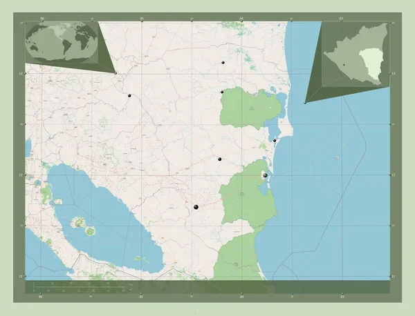 Atlantico Sur Autonomiczny Region Nikaragui Otwórz Mapę Ulic Lokalizacje Dużych — Zdjęcie stockowe