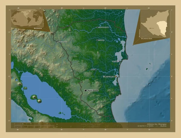 Atlantico Sur Autonoma Regionen Nicaragua Färgade Höjd Karta Med Sjöar — Stockfoto