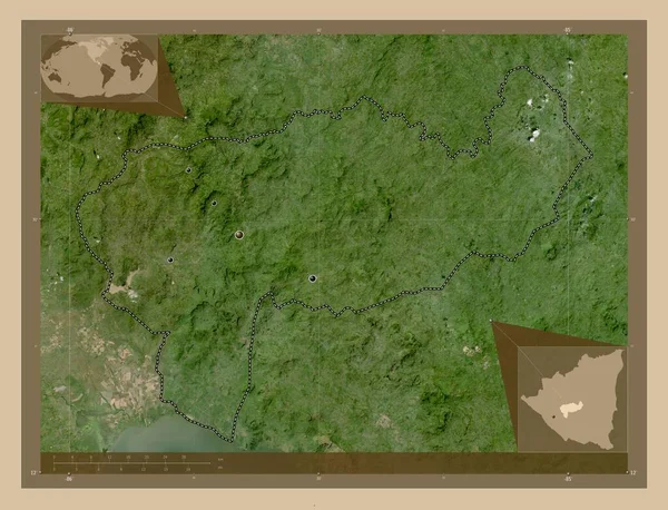 博阿科 尼加拉瓜省低分辨率卫星地图 该区域主要城市的所在地点 角辅助位置图 — 图库照片