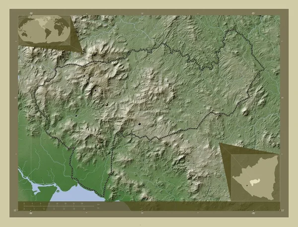 Boaco Oddělení Nikaraguy Zdvihová Mapa Zbarvená Stylu Wiki Jezery Řekami — Stock fotografie