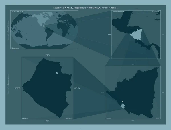 尼加拉瓜省 卡拉佐 在大比例尺地图上显示该区域位置的图表 坚实背景下矢量框架和Png形状的组成 — 图库照片