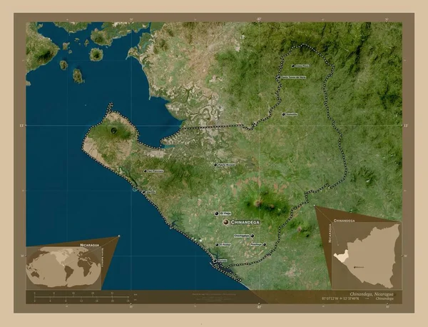 Chinandega Department Nicaragua Low Resolution Satellite Map Locations Names Major — Stock Photo, Image