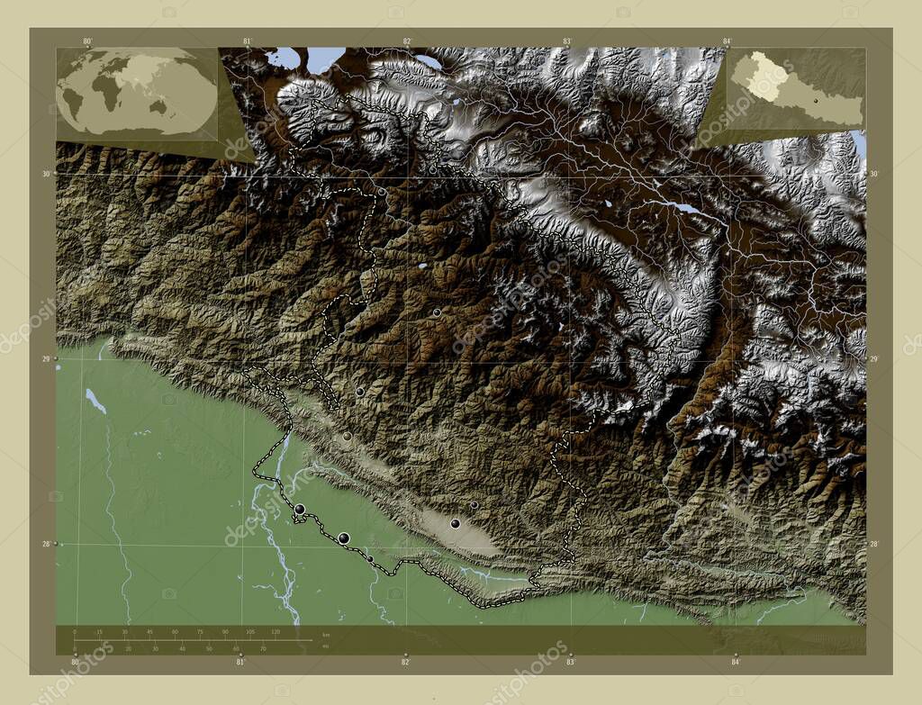 Medio Occidentale Regione Sviluppo Del Nepal Mappa Elevazione Colorata  Stile - Foto Stock: Foto, Immagini © Yarr65 618892044