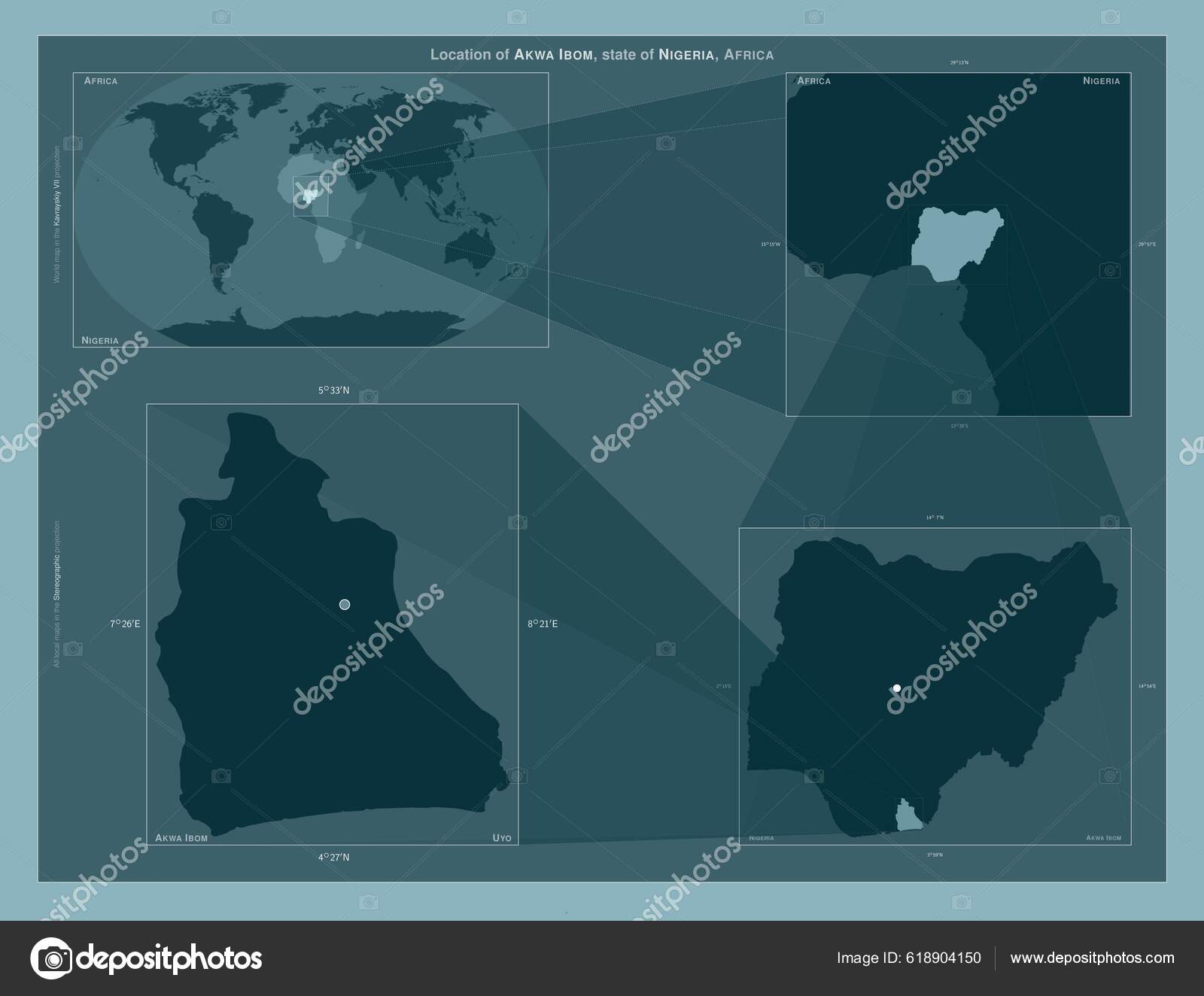 Akwa Ibom State Nigeria Diagram Showing Location Region Larger Scale ...