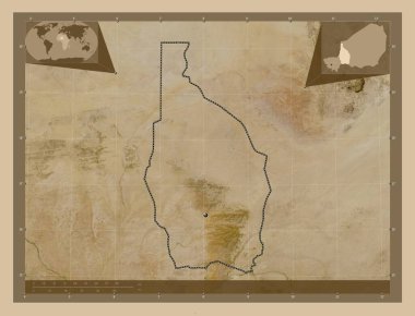 Tahoua, Nijer Bölümü. Düşük çözünürlüklü uydu. Köşedeki yedek konum haritaları