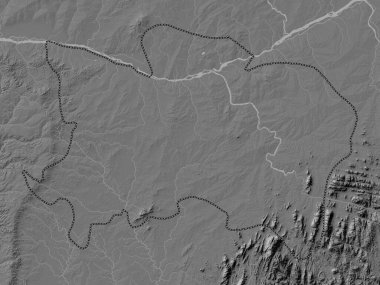 Benue, Nijerya Eyaleti. Gölleri ve nehirleri olan çift seviyeli yükseklik haritası