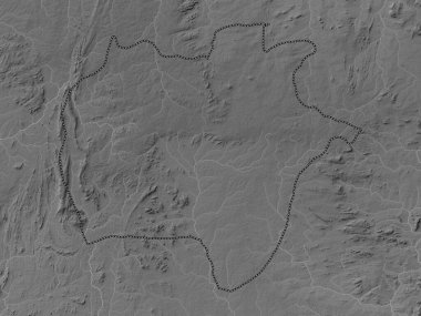 Ekiti, Nijerya eyaleti. Gölleri ve nehirleri olan gri tonlama yükseklik haritası