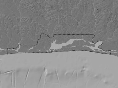 Lagos, Nijerya Eyaleti. Gölleri ve nehirleri olan çift seviyeli yükseklik haritası