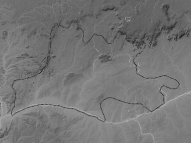 Nassarawa, Nijerya Eyaleti. Gölleri ve nehirleri olan gri tonlama yükseklik haritası