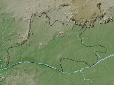 Nassarawa, Nijerya Eyaleti. Yükseklik haritası göller ve nehirlerle wiki stilinde renklendirilmiştir