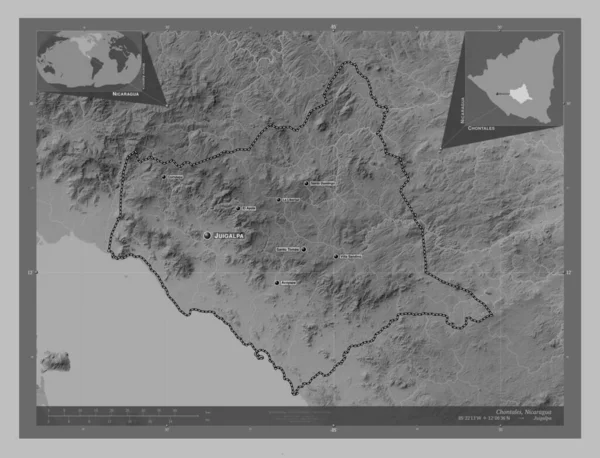 Чонталес Відділ Нікарагуа Граймасштабна Мапа Висот Озерами Річками Місця Розташування — стокове фото
