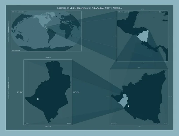 尼加拉瓜省 在大比例尺地图上显示该区域位置的图表 坚实背景下矢量框架和Png形状的组成 — 图库照片